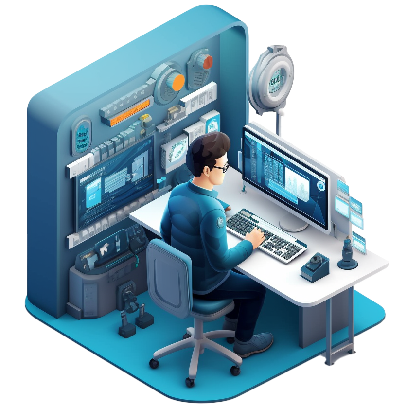 IT-Prozesse optimieren mit ServiceNow Illustration Mann vor Computer